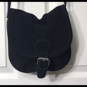 BLACK SUEDE CROSSBODY SADDLE BAG